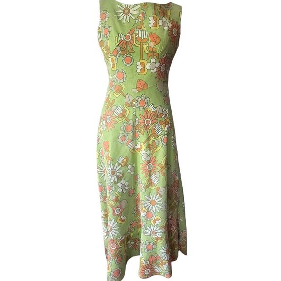 Jocomomola by Subilla Women’s Small Floral Midi Dress Green Retro 70s Style - Picture 1 of 8